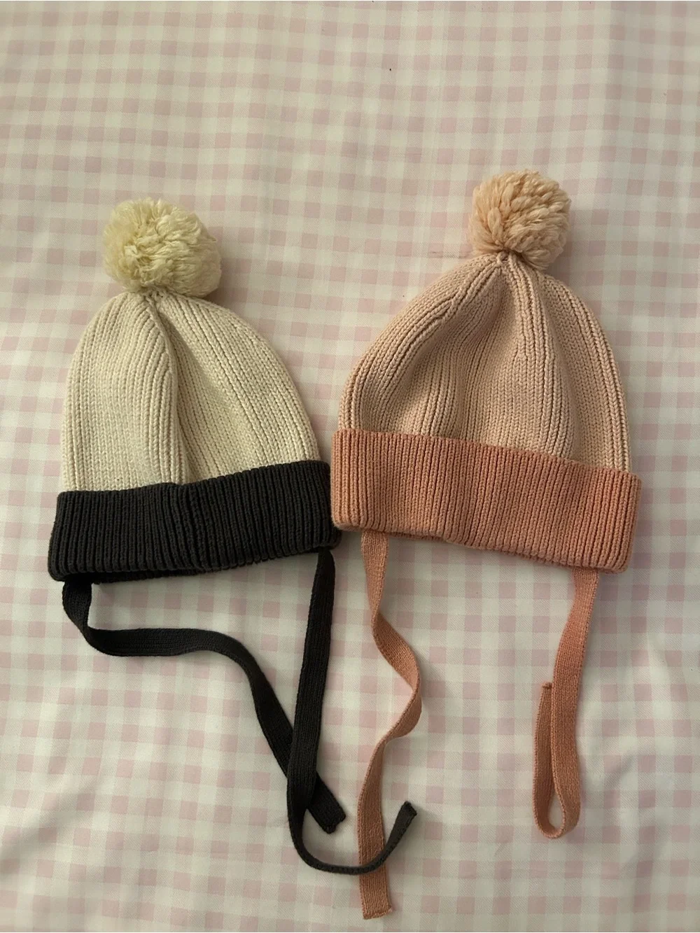 H&M 2 Kids Pom-Pom Earflap Hat - Pink and Cream